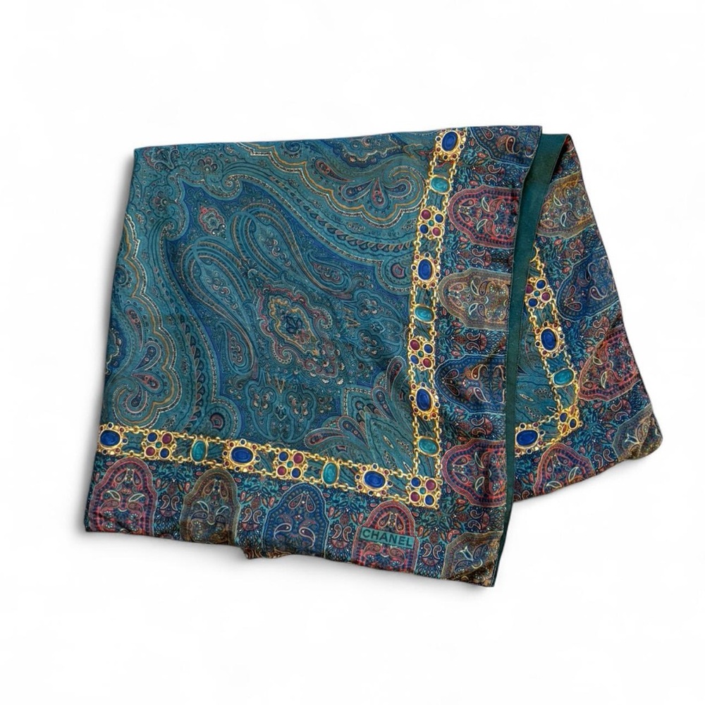 Chanel Paisley Jewlery Silk Wool Scarf